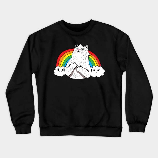 Fluff Off Rainbow Cat Crewneck Sweatshirt by Barnyardy